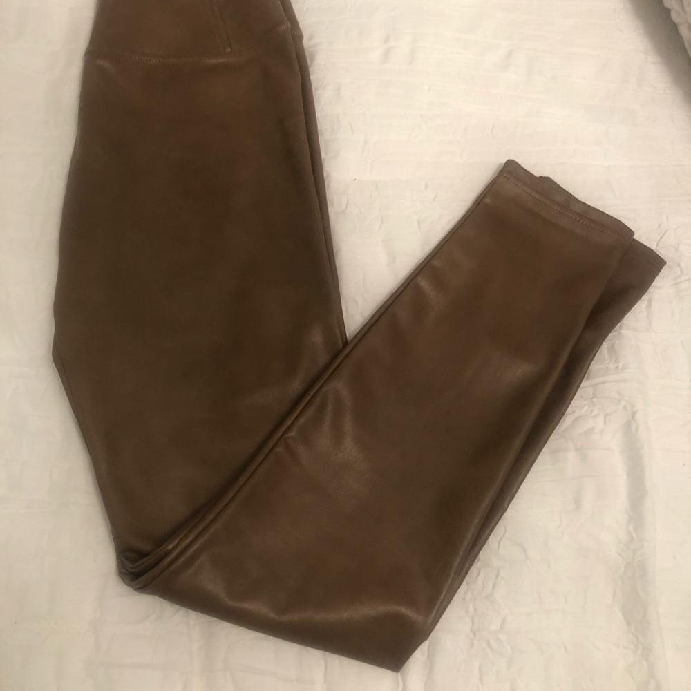 7 for all mankind pleather leggings, size small, cigar brown color